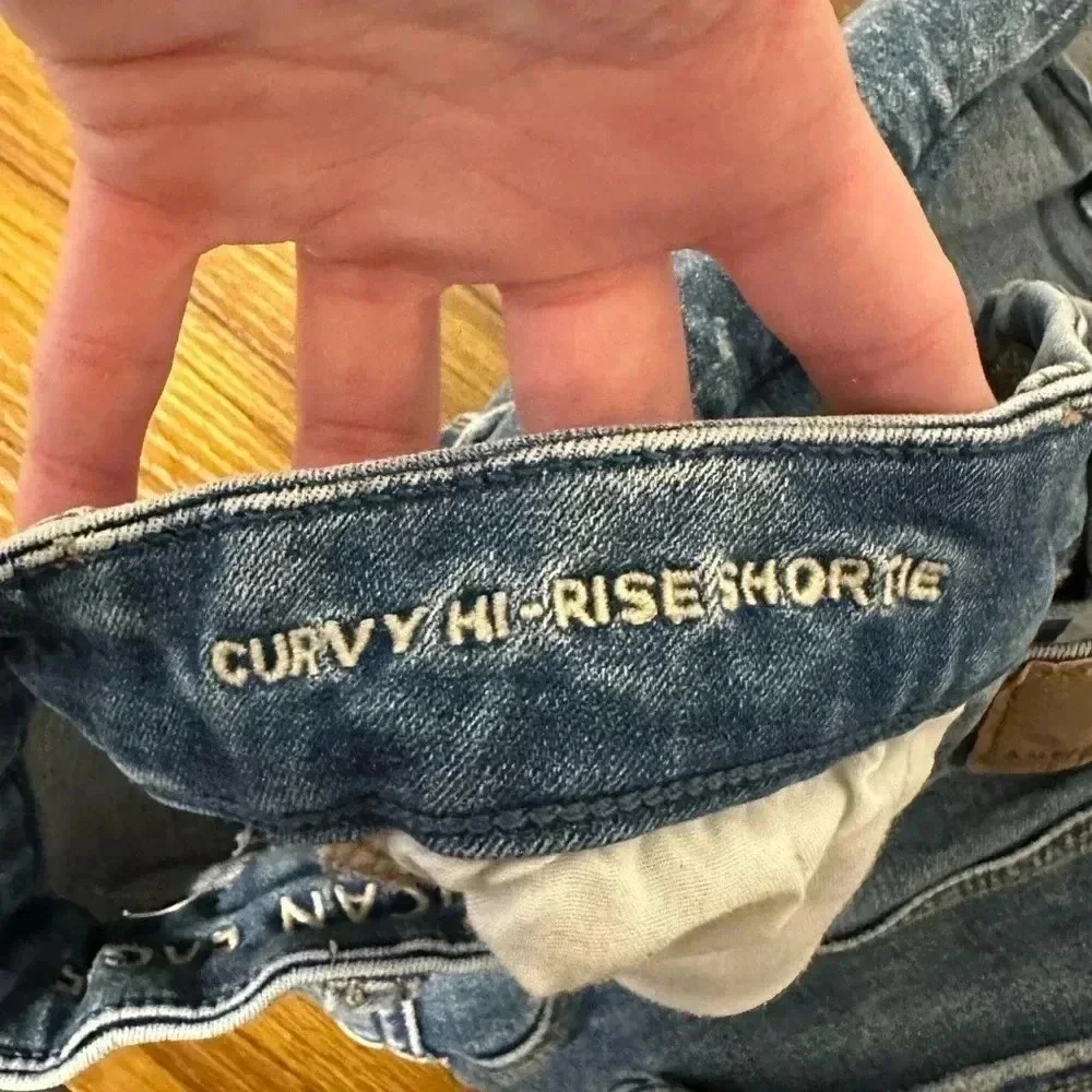 AMERICAN EAGLE Women’s Distressed Stretchy Curvy Hi-Rise Shortie Shorts Size 8 - Picture 5 of 14